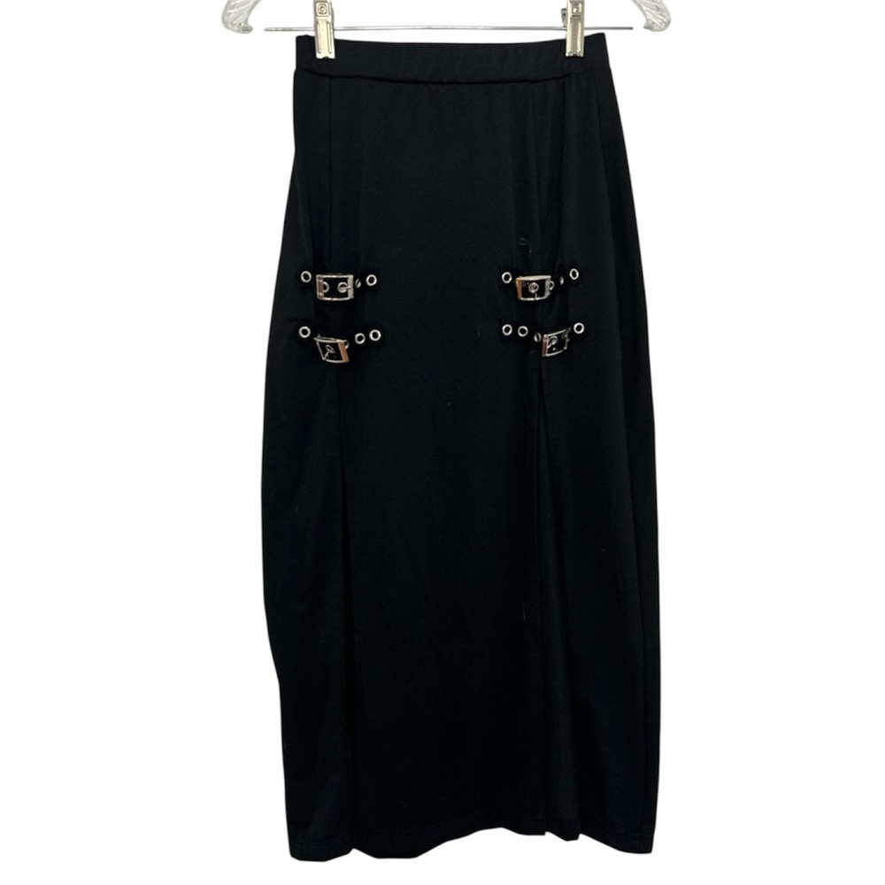 SHEIN Black Buckle Detail Maxi Skirt